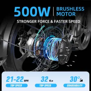 Động cơ không chổi than 500W mạnh mẽ.